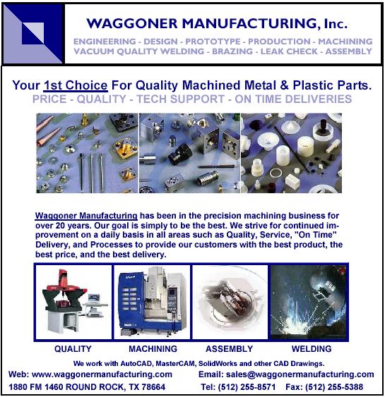WAGGONER Manufacturing Inc. Engineering, Design, Prototype, Production, Machining, Vacuum Quality Welding, Brazing, Leak Check, Assembly